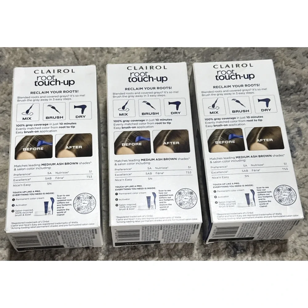 Lot of 3 Clairol Root Touch-Up Permanent Hair Color Creme 5A Medium Ash Brown